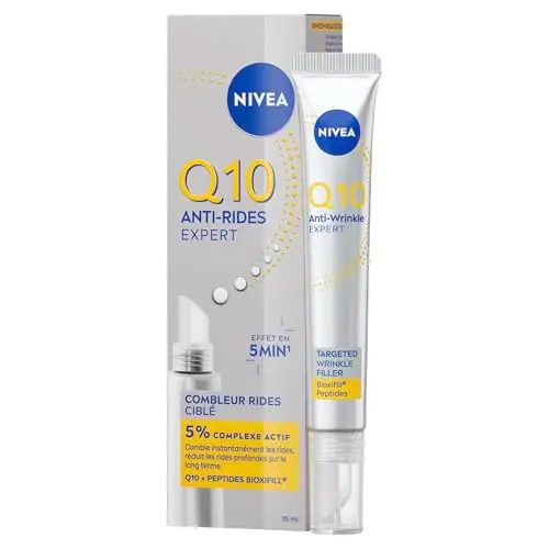 NIVEA Q10 - Anti-Rides Expert, Crème Anti Rides Femme pour Front, Yeux, Lèvres, Menton, Soins pour le Visage Efficace en 5min, Coenzyme Q10 & Peptides de Bioxifill - 15ml