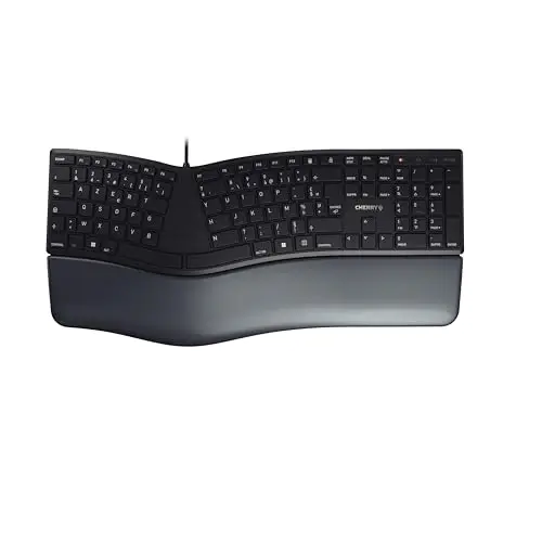 CHERRY KC 4500 ERGO, clavier ergonomique, Disposition française (AZERTY) filaire, repose-poignet rembourré avec mousse à mémoire de forme, clavier incurvé, Noir