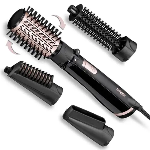 BaByliss Brosse soufflante rotative Dry, Straighten and Style - Pour sécher, lisser et mettre en forme, Fonction ionique, Avec 4 accessoires interchangeables, Noir, AS200E