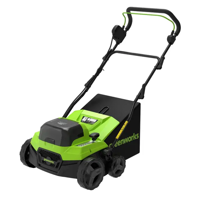 Greenworks Scarificateur & Aérateur de Pelouse 48V (24Vx2) Brushless 2-en-1, Largeur 38cm, Réglage Hauteur 5 Niveaux, Bac 45L, Poignée Pliable, Outil Jardin sans Fil, sans Batterie, GD2X24SC38II