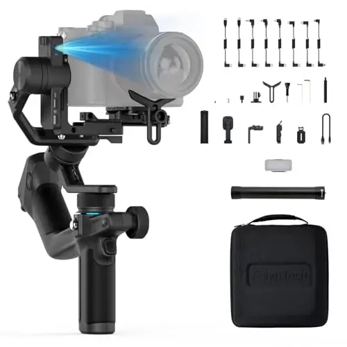 Feiyu SCORP Mini2 Kit Stabilisateur Appareil Photo 3 Axes 4 en 1,pour Canon 250D/Sony ZV-E10/Samsung S24 Ultra/Gopro12,avec Mallette de Transport,Tige d'extension,Lumière de Remplissage,Noir
