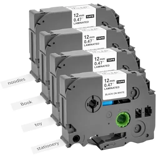 4 x Ruban Compatible pour Brother TZe-231 TZ231 TZ-231 Tze 12mm 0.47 Noir sur Blanc Laminé Cassette pour Etiqueteuse Brother P-touch H105 1000 H100lb PT-H110 PT-H107 P300BT H200 PT1010 PT-E100 PT-D210