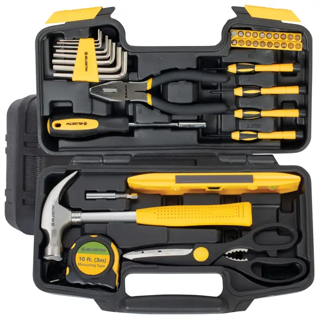 BLOSTM 39 PCS Boite a Outils Complete - Trousse Outils pour le Bricolage, Mini Kit qui Comprend tous les Éléments Essentiels, Marteau, Pince, Tournevis et plus encore