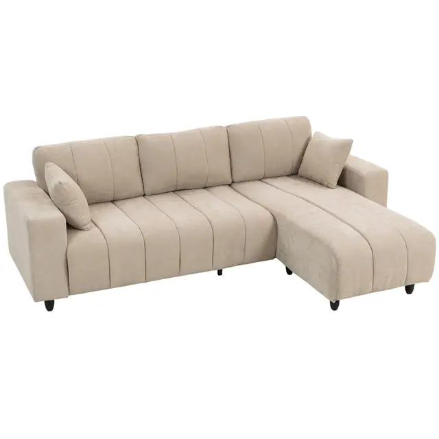 HOMCOM Canapé d'angle réversible, 242 cm, canapé 3 Places modulaire, méridienne, 2 oreillers, Coussin à Ressorts, Assise intégrée, Cadre en Acier, Tissu Aspect Lin, pour Salon, Petit Espace, Beige