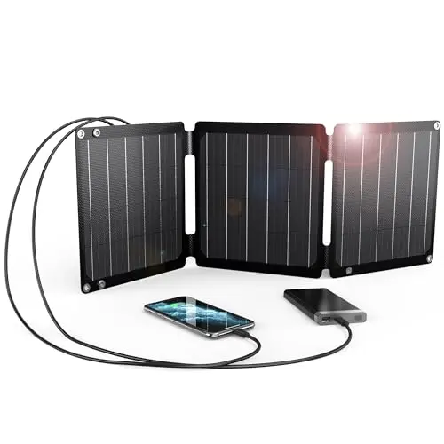21W Chargeur Solaire Portable, BigBlue Chargeur de Panneau Solaire avec USB-A/USB-C (5V/4,2A), étanche IP68 Panneau Solaire Pliable pour Camping, Compatible avec Smartphones Batterie Externe Tablette
