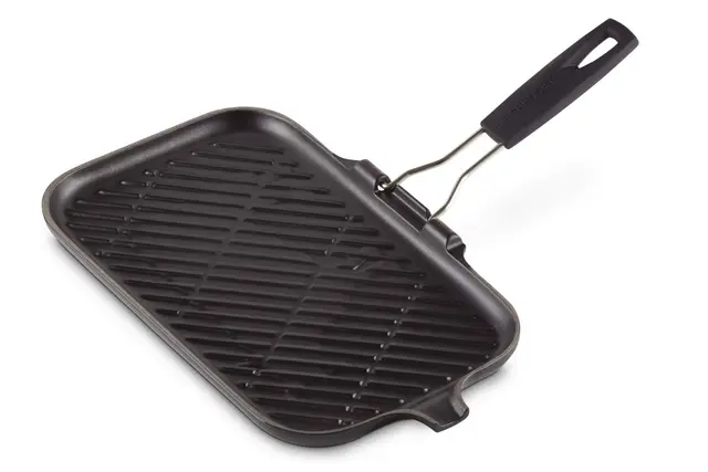 LE CREUSET Gril rectangulaire en fonte émaillée avec poignée en silicone, 36 x 20 cm, Noir Mat, 20049000000400