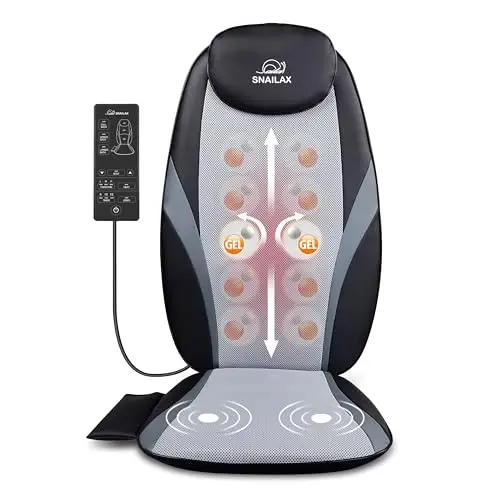 Snailax Masseur de Dos Shiatsu avec Chaleur, Siège Massant à Nœuds de Massage en Gel Souple, Massage du Dos Complet avec Vibration d’Assise, pour Maison, Bureau, Canapé, Cadeau pour Homme et Femme