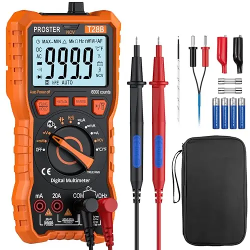 Proster Multimètre Automatique 6000 Comptes TRMS 1000V 20A - Testeur Électrique NCV Numérique Magnétique avec Température Capacité Fréquence, Multimetre Professionnel pour Électricien Bricolage Maison