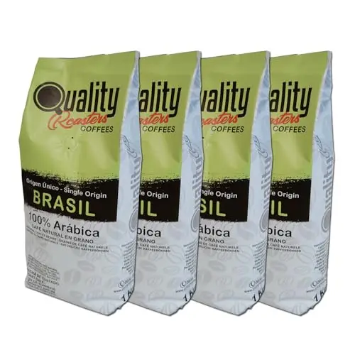 Quality Roasters Coffees. Grains de café naturels. 100% Arabica. Origine unique Brésil. Rôti à la main. Rôti Moyen (4 Kg, Chocolat)