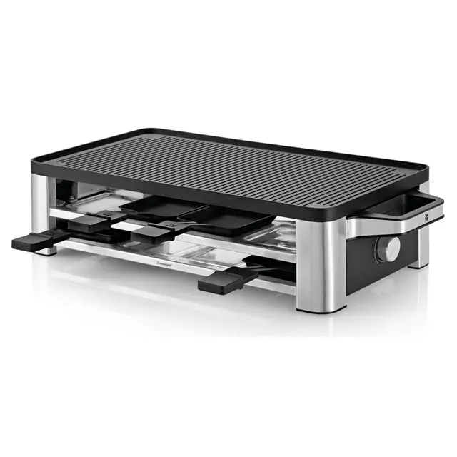 WMF Lono Gril à Raclette pour 8 personnes, puissant, grillade et gratinage homogènes, poêlons et spatules antiadhésifs, pour des soirées raclette conviviales, en acier inoxydable Cromargan premium