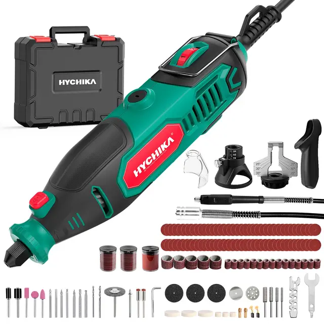 HYCHIKA 150W Outil Rotatif avec affûteuse de chaîne, 7 vitesses variables de 10 000 à 33 000 tr/min, avec 167 accessoires, pour le ponçage, le polissage, la découpe, le perçage et la gravure