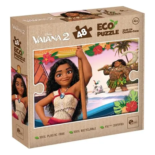 Lisciani - Puzzle Disney VAIANA 2 - Puzzle 48 Pièces Double Face pour Enfants dès 4 Ans - Verso À Colorier - Format 25x35 cm - Activité Créative Vaiana - 100% Recyclable - Idée Cadeau Anniversaire