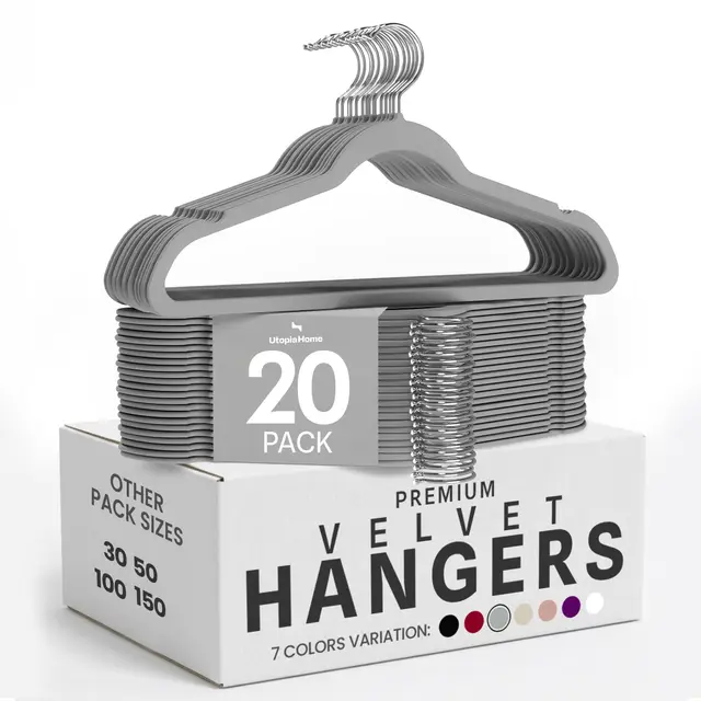 Utopia Home Cintres en Velours - antidérapants, durables - cintres Peu encombrants pour Chemises, Vestes et Robes (Gris, Paquet de 20)