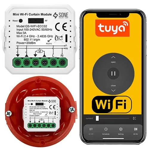 Sone Smart One Module Volet Roulant Connecté WiFi – Interrupteur Volet Roulant Smart Life/Tuya – Commande à Distance Alexa Google Home – 3A 720W – Mini Module 39×39×18mm