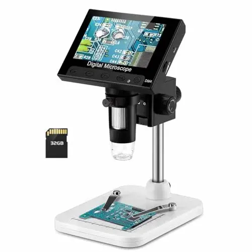 WADEO Microscope Numérique avec Écran LCD 1000 x 10,9 cm - Loupe Vidéo Électronique USB avec 8 Lumières LED Réglables et Rechargeables - Support en Métal pour Enfants et Adultes