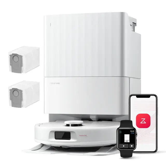 roborock QV 35A Set Aspirateur Robot Laveur, 8000Pa HyperForce, Station Multifonctionnelle, Serpillière Rotative 200 TR/Min & Relevable 10mm, Anti-enchevêtrement, Évitement d'obstacles, Cartographie