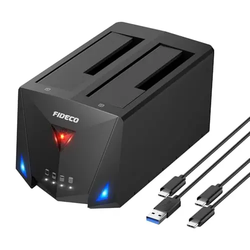 FIDECO Station d'accueil pour Disque Dur, USB 3.2 Gen 1 HDD Docking Station 2,5"/3,5" SATA HDD SSD avec câble USB A vers C et câble USB C vers C, Prend en Charge Clone Hors Ligne et UASP