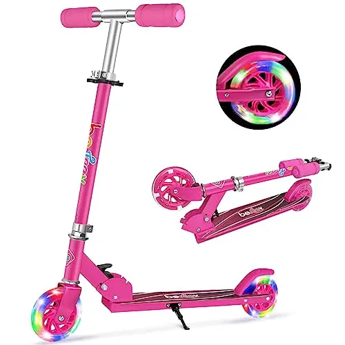 BELEEV V1 Trottinette pour Enfants avec Support, Trottinette Pliable à 2 Roues, 3 Réglables en Hauteur, Trottinette pour Filles et Garçons à PU LED Roues Lumineuses