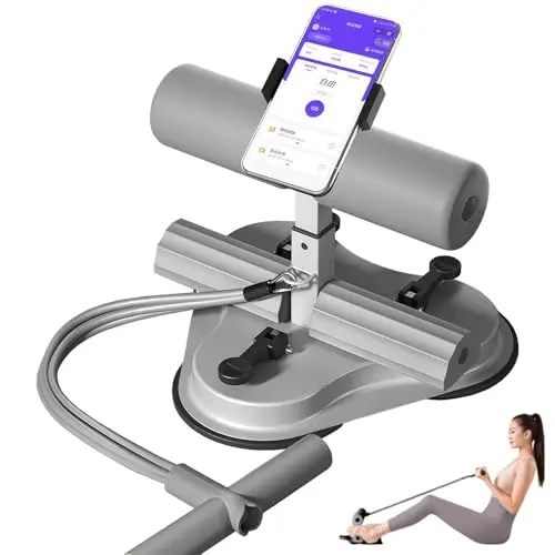 Barre de sit up portable, auto-amorçage, appareil d'entraînement avec ventouses, appareil d'assistance abdominale avec support pour téléphone portable pour la gym à la maison