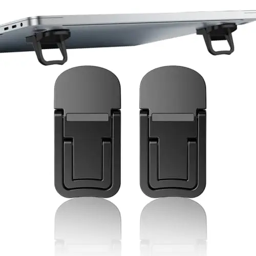 Lot de 2 Mini Supports pour Ordinateur Portable, rehausseur de Clavier Portable Pliable Invisible, en métal, Pieds pour Ordinateur Portable avec Silicone antidérapant (Noir)