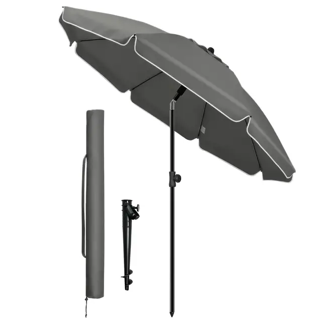 vounot® Parasol de Jardin 200cm Inclinable Hauteur Réglable avec Ancrage au Sol Parasol de Plage Protection UV 50+ avec Sac de Transport pour Plage Terrasse Balcon Camping Gris