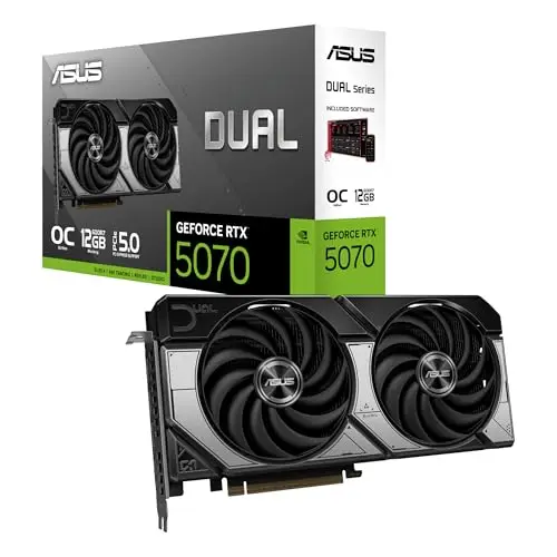 ASUS Dual GeForce RTX™ 5070 OC 12GB GDDR7 Carte Graphique Gaming - PCIe 5.0, 2572MHz Boost d'horloge, DLSS 4, HDMI 2.1b, DisplayPort 2.1b, Ventilateur Axial-Tech, Technologie 0dB