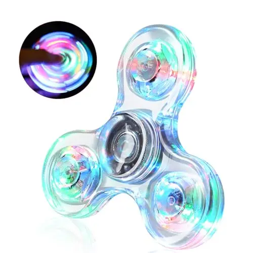 SCIONE Fidget Spinner LED Cristal Hand Spinner Lumineux Jouet Sensoriel Fidget Toys Anti Stress ADHD pour Enfants Adultes Halloween Noël Blanc