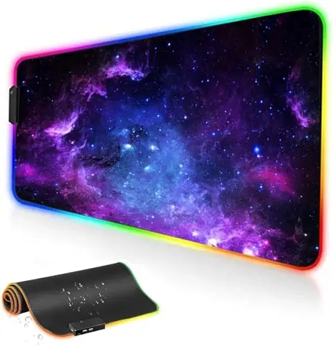 RGB Tapis de Souris Gaming - Grand Tapis de Souris XXL 900x400mm, 14 Modes LED Lumineuse Mouse Pad, Mouse Pad Rétroéclairage, Surface Antidérapante pour Gamer, Ordinateur, PC, Ciel étoilé