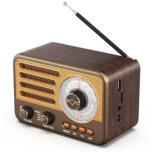 Radio transistor vintage – Style rétro avec gamme moderne, portable, AM/FM/SW, avec USB/TF/AUX MP3 et batterie rechargeable de 1800 mAh