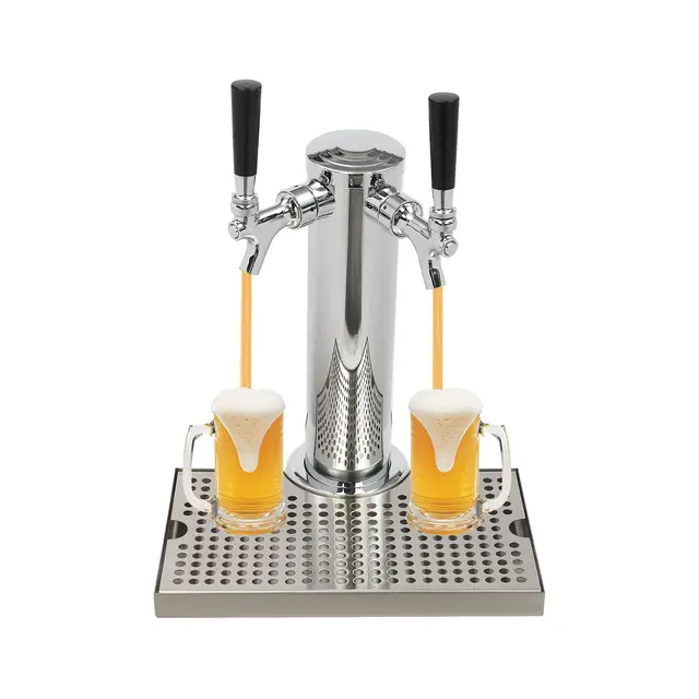 Système de robinet à bière avec 2 robinets et bac d'égouttement, distributeur de boissons en acier inoxydable pour bars, appartements et hôtels