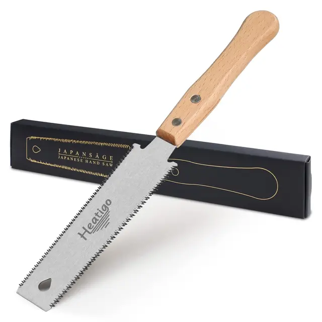 Petite scie à main japonaise pour la coupe fine du bois, Heatigo Double Edged 11/17 TPI Flush Cut Saw, Wooden Handle Fine Tooth Pull Saw for Trimming Pruning Woodworking Tool