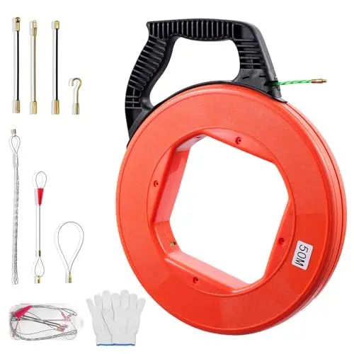 Aiguille Electricien 4,5mm 50m, Spirale Tire Fil 50m, Tire Fil Electricien avec 7 Ressorts de Guidage, Electrique Tire Fils Ensemble pour CaBlage Données TéLécommunications Génie Electrique