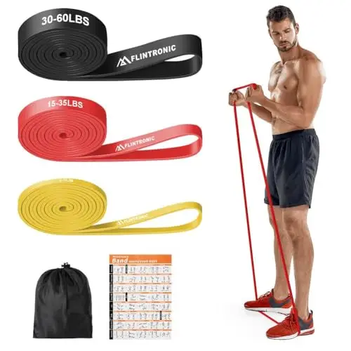 Flintronic Bande Elastique Musculation, 3/4 Niveaux Différents Bande de Resistance Traction, Bandes de Fitness Latex Élastique, pour tractions, Crossfit, Dips, Pilates, Yoga, Homme & Femme