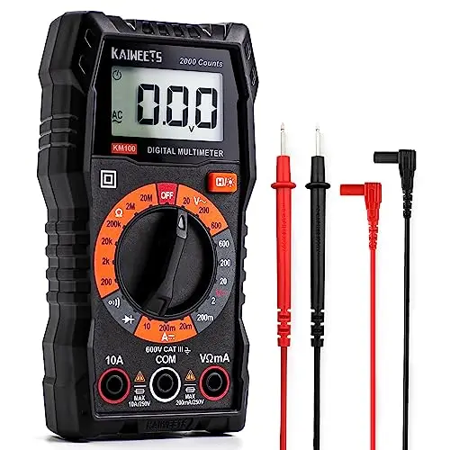 Multimètre Numérique KAIWEETS, Multimètre Digital, Voltmètre Multifonctions 2000 Comptes, Testeur Électrique, Ohmmètre, Mesure La Tension CA/CC, Courant CC, Résistance, Continuité, Diode
