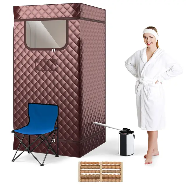 RELAX4LIFE Sauna à Vapeur Portable, Tente Sauna Portable Vapeur 3L avec Température 9 Niveaux, Cadre INOX, Chaise Pliable, Massage Pieds, Minuterie, Fenêtres Zippées, Sauna Portable à Domicile