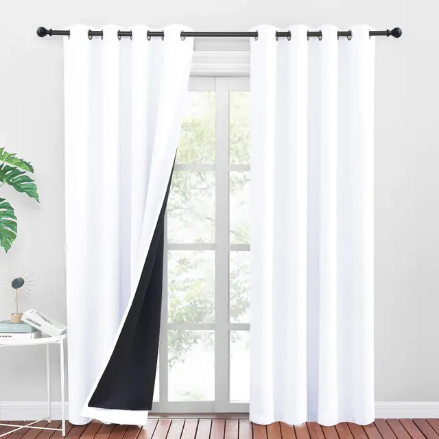 PONY DANCE Rideau Occultant Blanc - Rideaux 100% Lumière Bloquer Isolation Thermique Anti Froid Draperies à Oeillets pour Chambre/Salon Décoration de Fenêtre, 2 Pièces, Largeur 140x240cm Hauteur