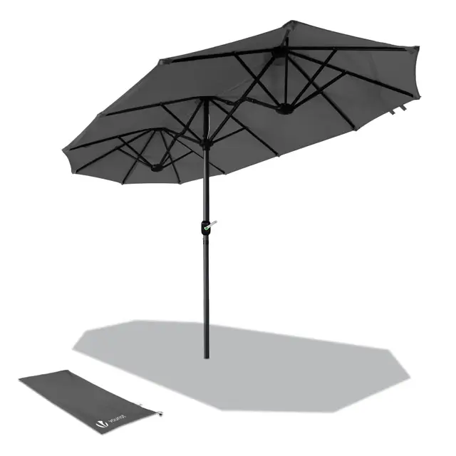 vounot® Parasol de Jardin Double Aluminium 150 x 300cm avec Manivelle Toile 180 GR/m2 Protection Solaire Hauteur 226cm Résistant à l'eau Housse de Protection Inclus Gris
