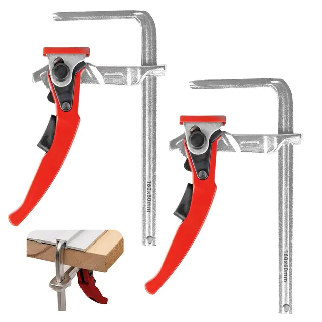 Lot de 2 serre-joints de table en acier avec poignée à levier, pince de blocage rapide avec capacité de 160 mm et profondeur de gorge de 60 mm pour le meulage, la coupe