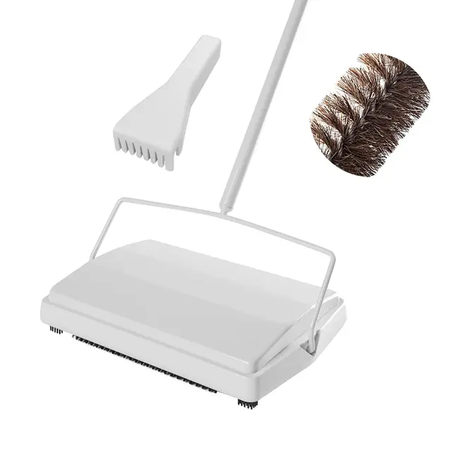 JEHONN Balai Mécanique Manuel à Cheveux de Cheval, sans Électricité, pour Tapis et Moquettes (Blanc)