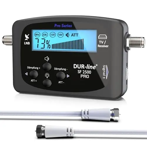 Dur-Line SF 24 x x – Satfinder – Mesure de exakten justierung Vos numérique Satellite antenne – avec Entrée Haute sensibilité – avec cble F et Parent Allemande (Français Non Garanti)