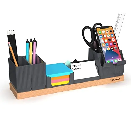 Organisateur de Bureau avec Porte-Stylo Réglable, Support de Téléphone, Porte-cartes de Visite, Pot à Crayons, Plateau de Notes Autocollantes, Organiseur de Table pour Bureau à Domicile