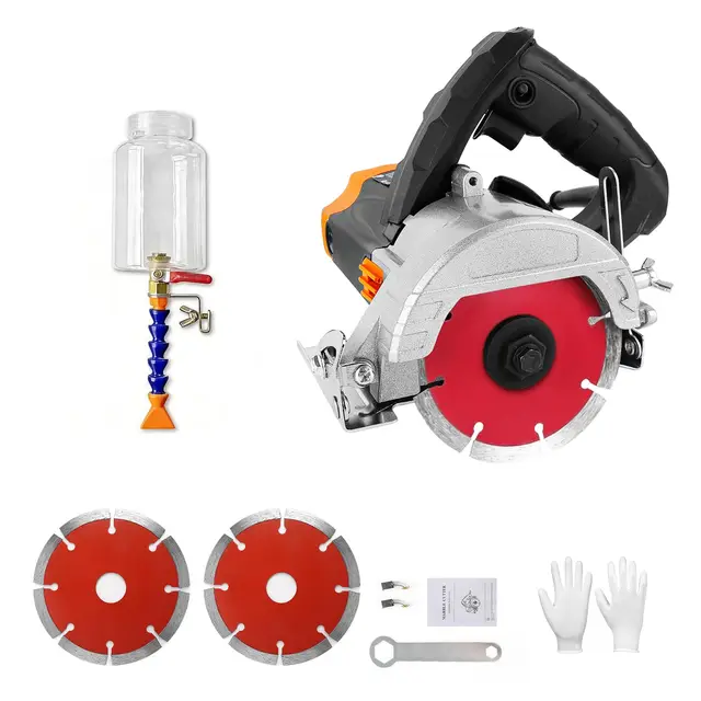 1300W Coupe Carrelage Électrique, Coupe de Carrelage 45 Degrés, Scie à Carreaux Électrique, Sec et Scie à Eau, 0-34mm Profondeur Réglable, avec 2 Lames & Gants, pour Pierre/Céramique/Bois