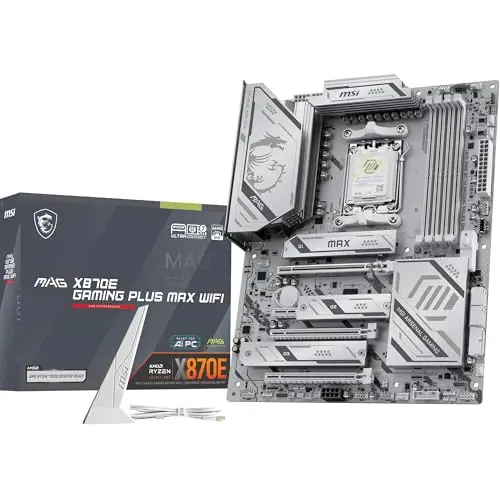 MSI MAG X870E Gaming Plus Max WiFi Carte mère ATX - pour processeurs AMD Ryzen 9000/8000 / 7000, AM5 - VRM SPS 60A, DDR5 Memory Boost (8200+ MT/s OC), PCIe 5.0 x16, M.2 Gen5, Wi-FI 7, 5G LAN