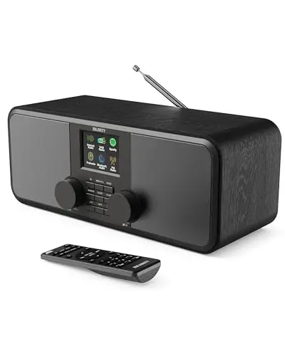 Radio Internet WiFi | Dab+ & FM avec 90+ Préréglages | Radio Bluetooth | Haut-parleurs Stéréo 2.0 | Spotify Connect & Podcasts | Télécommande Incluse ou Contrôle Via App OKTIV | Majority Rostock