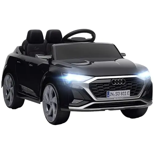 AIYAPLAY Voiture électrique Enfants 12V sous Licence Audi Q8 e-tron Sportback, véhicule électrique, 2 Moteurs, télécommande 2,4G, phares LED, Musique, klaxon, Suspension à Ressort, pour 3-4 Ans, Noir