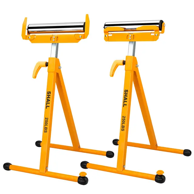 Shall Lot de 2 supports à rouleaux pliants – Capacité de charge de 113,4 kg – Hauteur réglable de 70 à 109 cm – Pour sciage à table – Travail du bois
