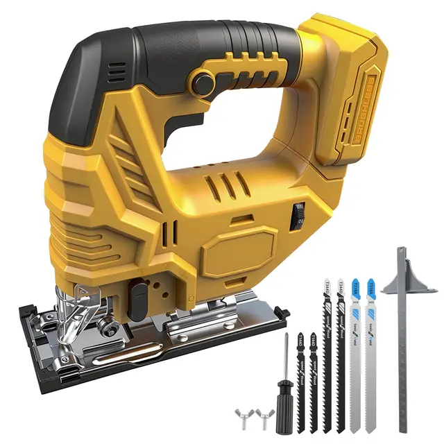 Scie sauteuse sans fil pour Dewalt 18 V 20 V, 800 W Scie sauteuse excentrique électrique sans balais avec 5 vitesses variables, Angle de coupe à onglet ±45°, 6 lames en T (sans batterie)