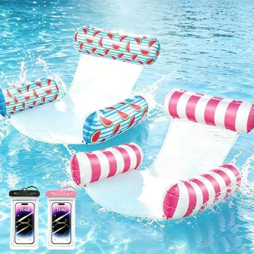 Bouee Piscine Adulte,4 in 1 Matelas Piscine Gonflable,Hamac Gonflable avec Deux Pochette Étanche,Pliable Portable pour Les Adultes et Enfants,Vacances à la Plage
