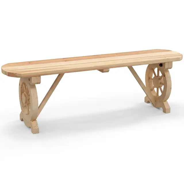 COSTWAY Banc de Jardin en Bois Massif de Sapin, Charge 325 KG, Banc Exterieur Jardin à 2 Places, Jambes en Forme de Roues Charette, Assise à Latte, Banquette pour Terrasse Porche Piscine (Naturel)
