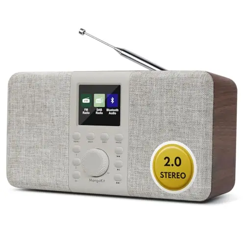 MD5 Dab Stéréo Portable,Radio Numérique Dab+,Bluetooth,FM de Cuisine,Alimentation Secteur et Batterie,écran Couleur,Alarme,Horloge Minuterie,40 Stations Préréglées,Port pour Casque-Noyer